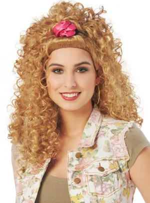 80s Scrunchie Sweetie Womens Curly Blonde Costume Wig