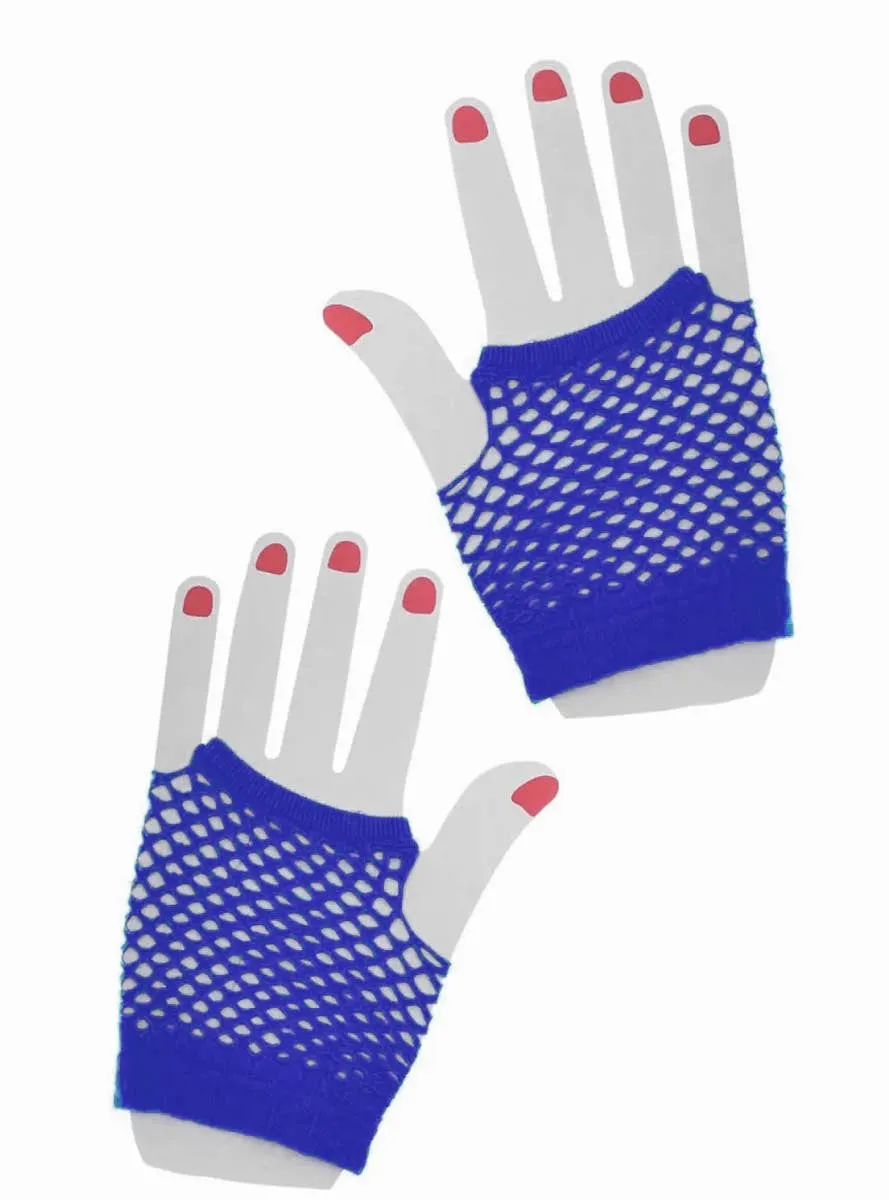 80s Short Blue Fishnet Gloves Costume Accessory