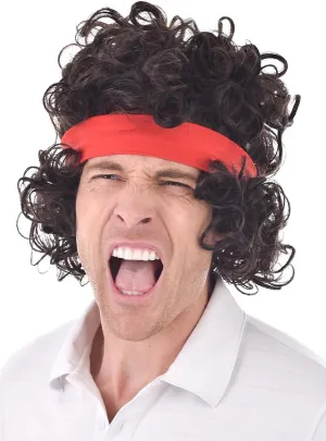 80s Tennis Agro Mens Curly Brown Costume Wig