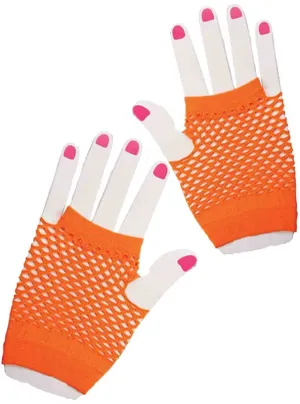 80s To The Maxx Neon Orange Fishnet Gloves