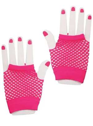 80s To The Maxx Neon Pink Fishnet Gloves