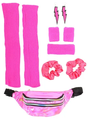 80s Workout Neon Pink 10 Piece Accessory Set