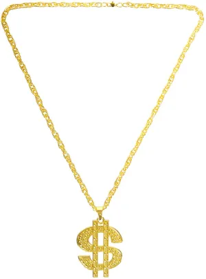 90s Gold Bling Dollar Sign Costume Necklace