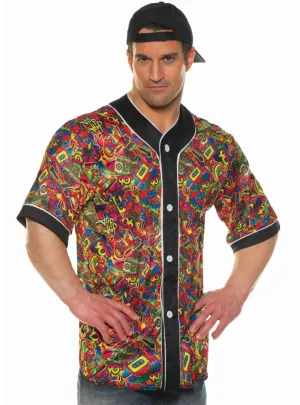 90s Multicolour Print Mens Costume Shirt