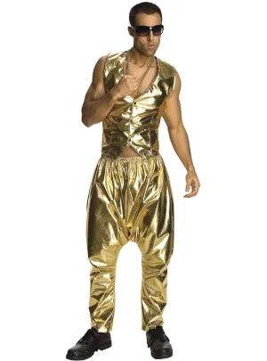 90s Rapper Mens Metallic Gold Costume Pants