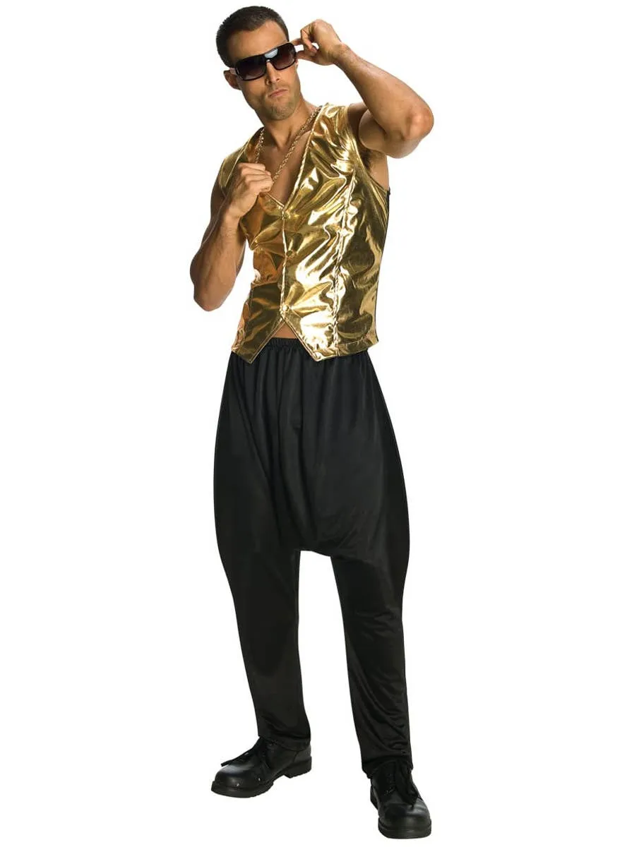 90s Rapper Mens Metallic Gold Costume Vest