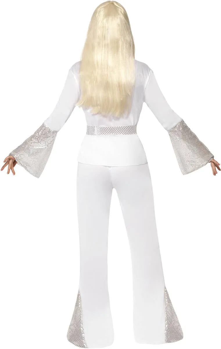 ABBA Womens 1970s White Disco Costume Jumpsuit