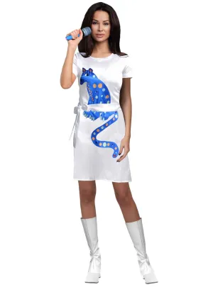 ABBA Womens White Costume Dress with Blue Cat