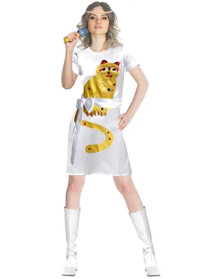 ABBA Womens White Costume Dress with Gold Cat