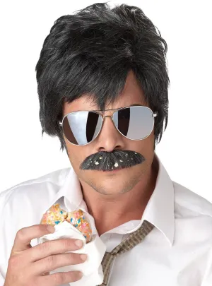 Ace Detective Mens 1970s Wig and Moustache Set