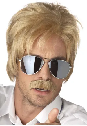 Ace Detective Mens Blonde Wig and Moustache Set