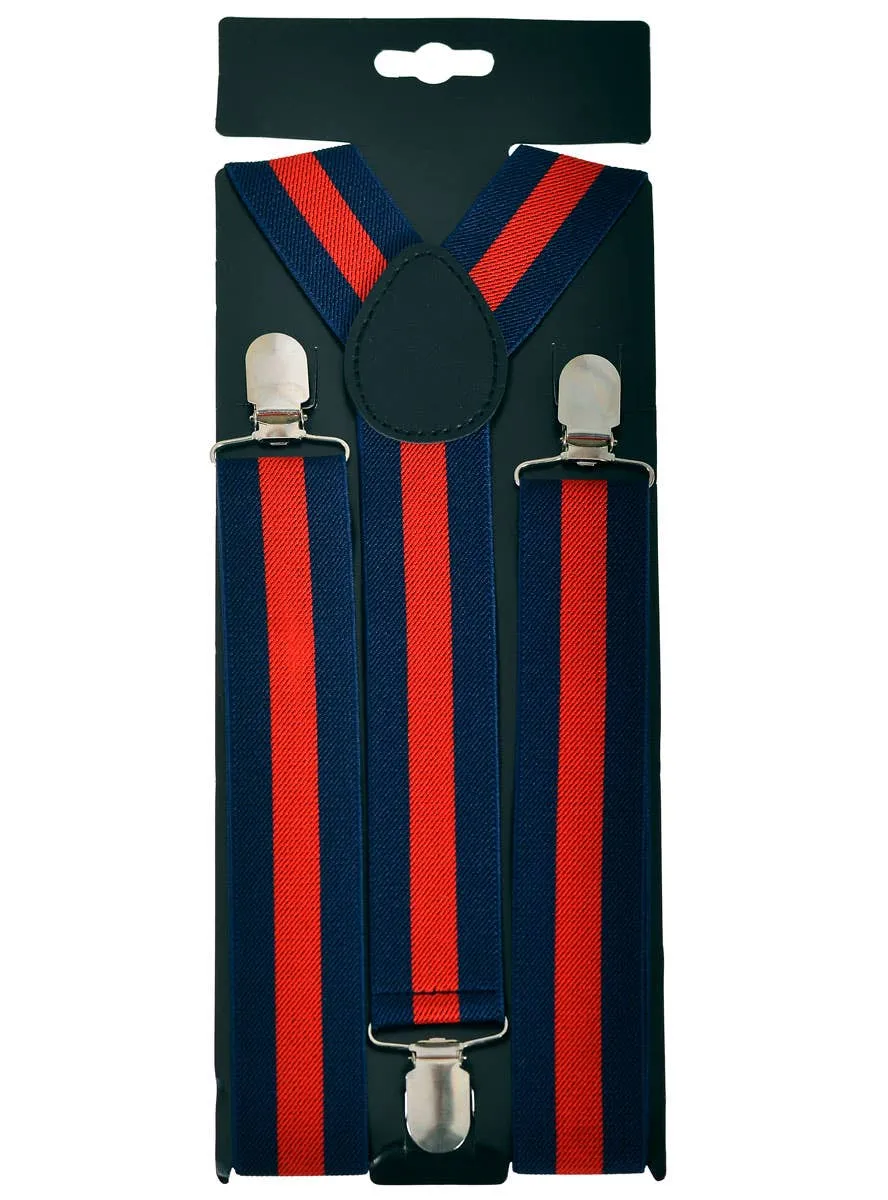 Adjustable Navy Blue and Red Stripe Costume Suspenders
