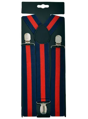 Adjustable Navy Blue and Red Stripe Costume Suspenders