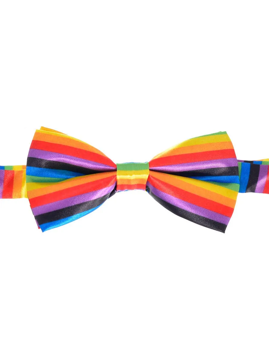 Adjustable Rainbow Striped Satin Costume Bow Tie