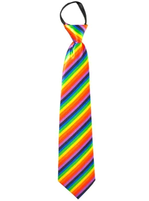 Adjustable Zip Up Rainbow Striped Costume Neck Tie