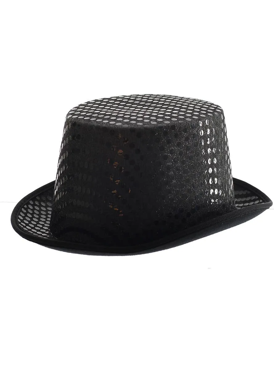 Adults Black Sequined Costume Top Hat