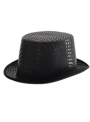 Adults Black Sequined Costume Top Hat