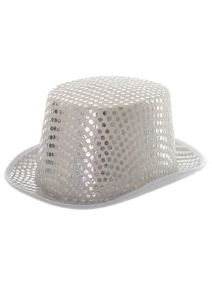 Adults White Sequined Costume Top Hat