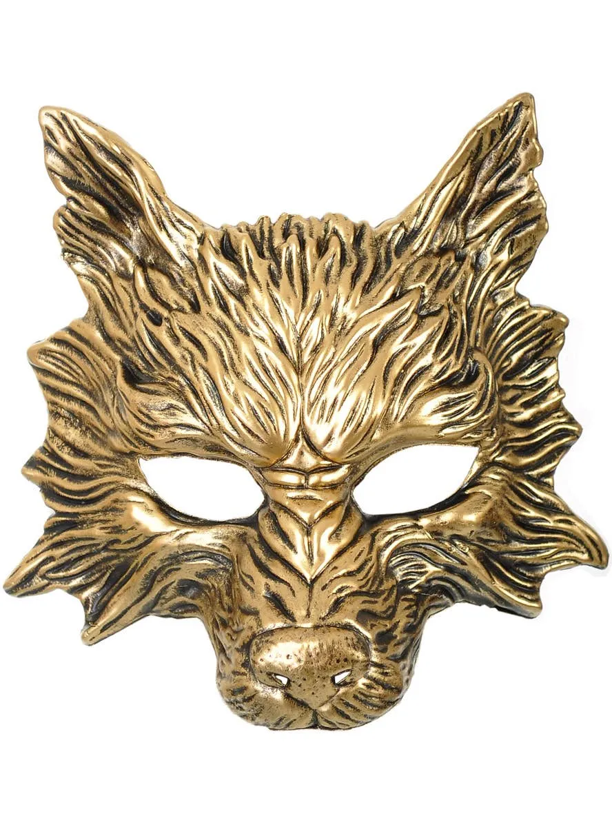 Aged Gold Half Face Wolf Costume Mask