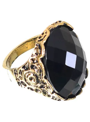 Aged Gold Medieval Costume Ring with Black Stone