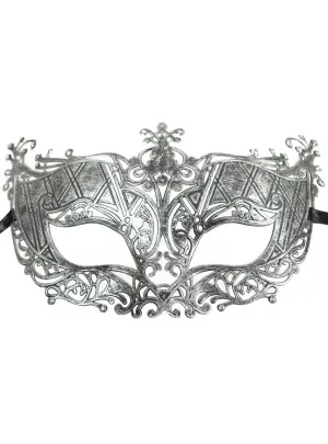 Aged Silver Filigree Masquerade Mask with Ribbon Ties