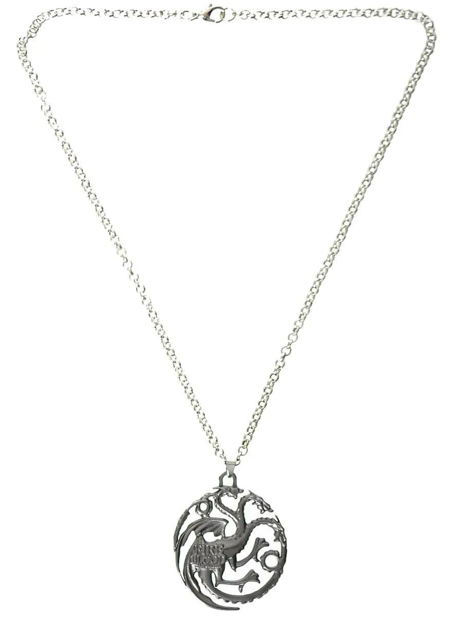 Aged Silver Targaryen Style Dragon Costume Necklace