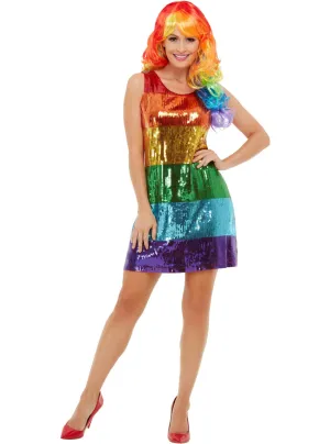 All The Glitters Womens Rainbow Sequined Costume Dress