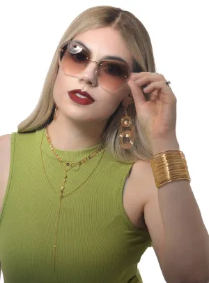 Amber Brown Gold Frame 1970s Costume Glasses