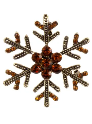 Amber Jewelled Golden Snowflake Christmas Brooch
