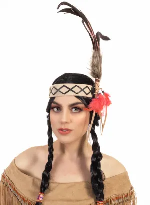 American Indian Deluxe Pink and Black Feather Headband