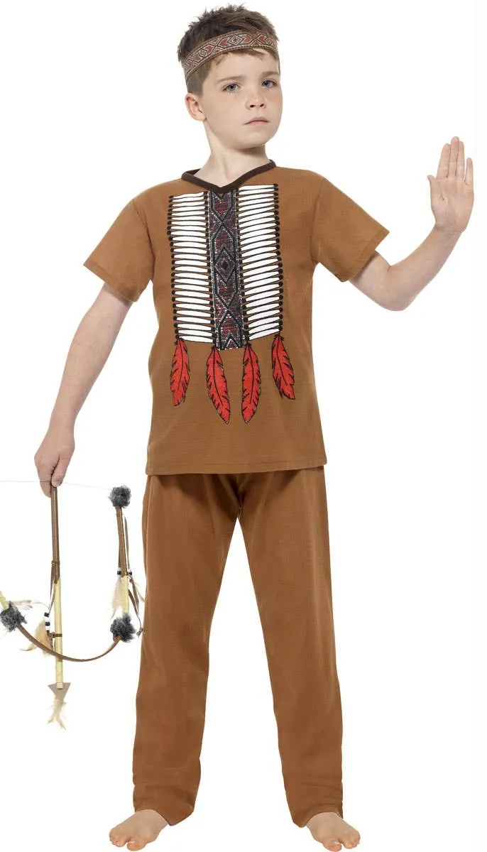 American Indian Warrior Boys Fancy Dress Costume