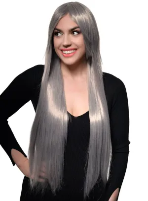 Amya Extra Long Shimmery Silver Womens Straight Costume Wig