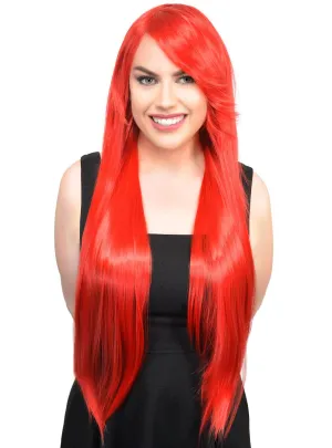 Ana Bright Red Womens Long Straight Costume Wig