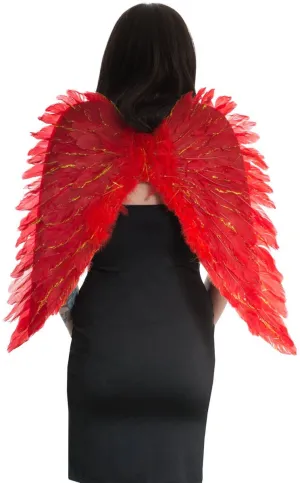 Angel Red Feather Wings with Gold Glitter