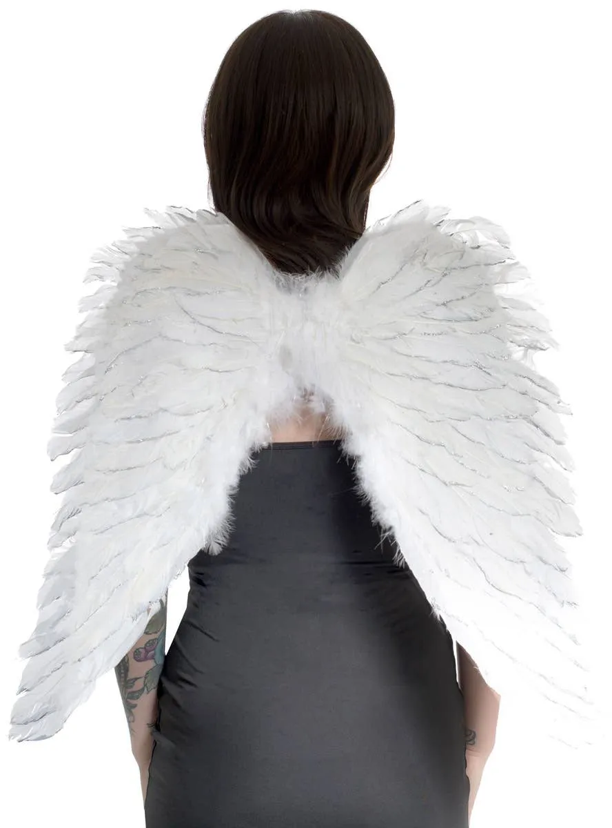 Angel White Feather Wings with Silver Glitter