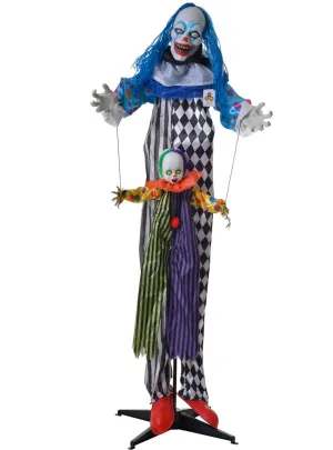 Animated Evil Clown Holding Puppet Halloween Decoration with Sounds