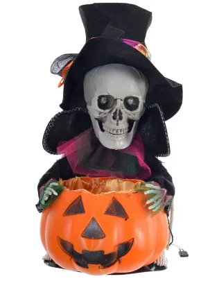 Animated Grim Reaper with Pumpkin Halloween Candy Bowl