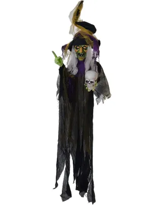 Animated Hanging Life Size Evil Witch with Skull Halloween Decoration