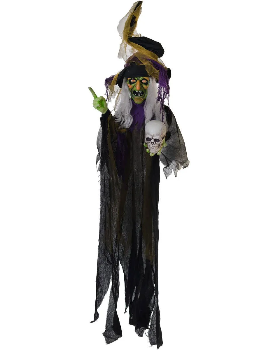Animated Hanging Life Size Evil Witch with Skull Halloween Decoration