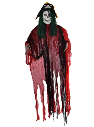 Animated Pirate Skeleton Hanging Halloween Decoration with Lights