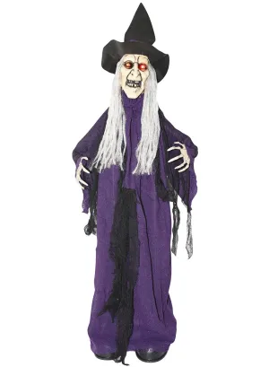 Animated Purple Witch Halloween Decoration with Lights and Sounds