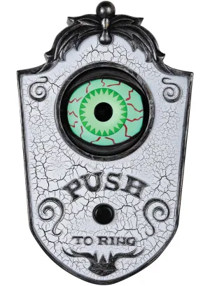 Animated White Doorbell with Green Eyeball Halloween Decoration