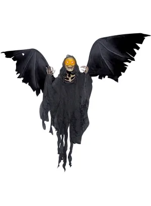 Animated Winged Grim Reaper Halloween Decoration with Lights