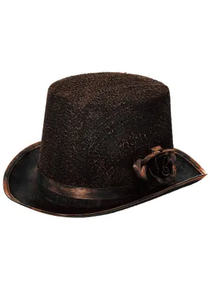 Antique Bronze Halloween Top Hat with Flower