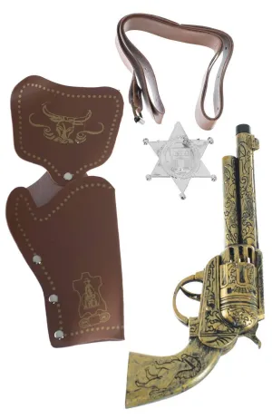 Antique Gold Wild West Cowboy Gun and Holster Set