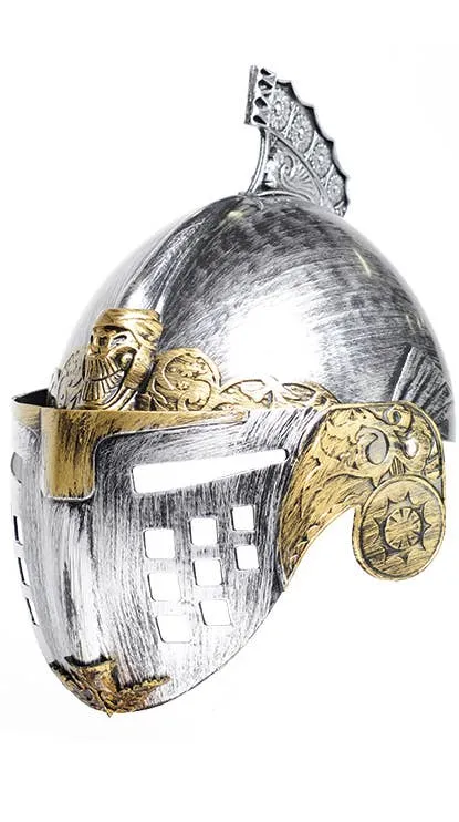 Antique Silver and Gold Knight Costume Helmet