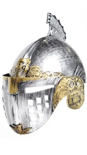 Antique Silver and Gold Knight Costume Helmet