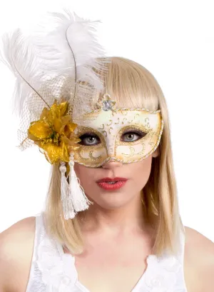 Antoinette White and Gold Masquerade Mask