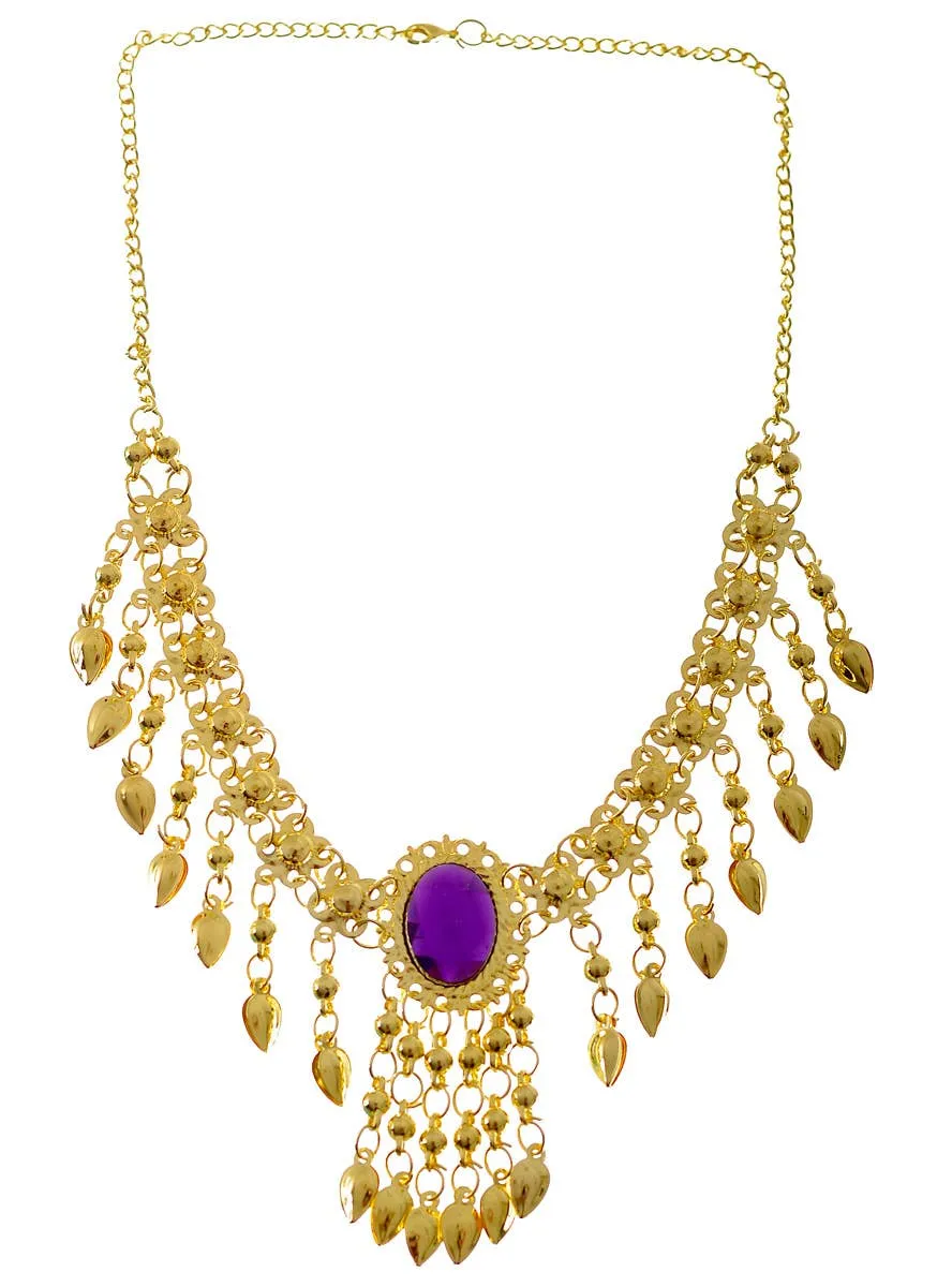 Arabian Desert Princess Gold and Purple Gem Necklace