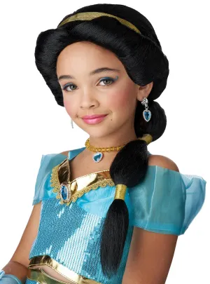 Arabian Princess Jasmine Girls Long Black Ponytail Costume Wig